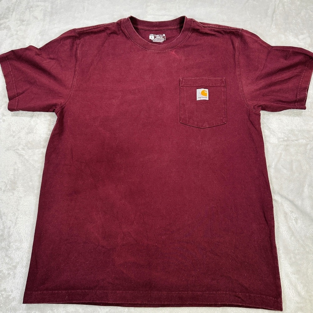 Carhartt Shirt Mens Med Loose Fit Pocket Burgundy Short Sleeve Distressed